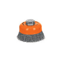 Carda copa 4" alambre ondulado fino, eje 5/8"-11, TRUPER