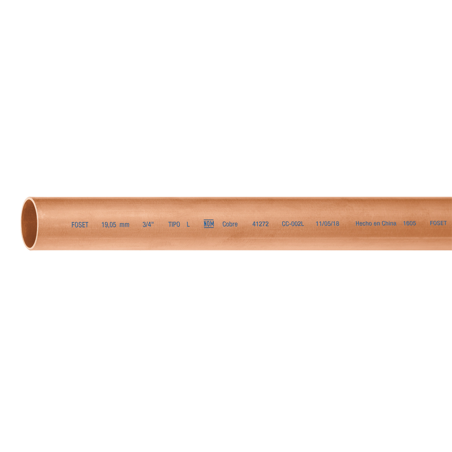 Tubo rígido de cobre 3/4" tipo "L", 3m, 1.9kg, FOSET