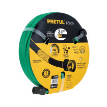 Manguera verde 1/2" 3 capas 15m conexiones plásticas, PRETUL