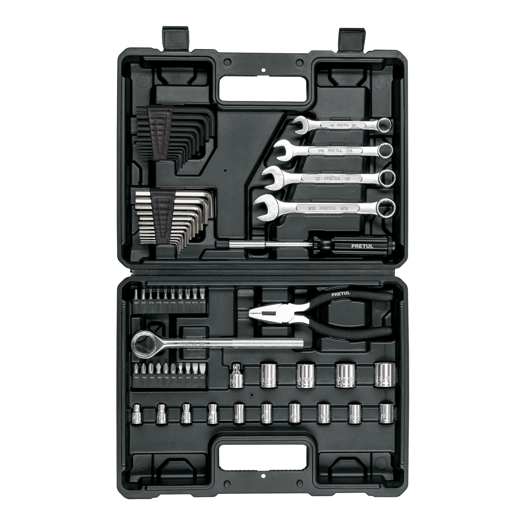 Juego de 66 herramientas 1/4" y 3/8" para mecánico, PRETUL