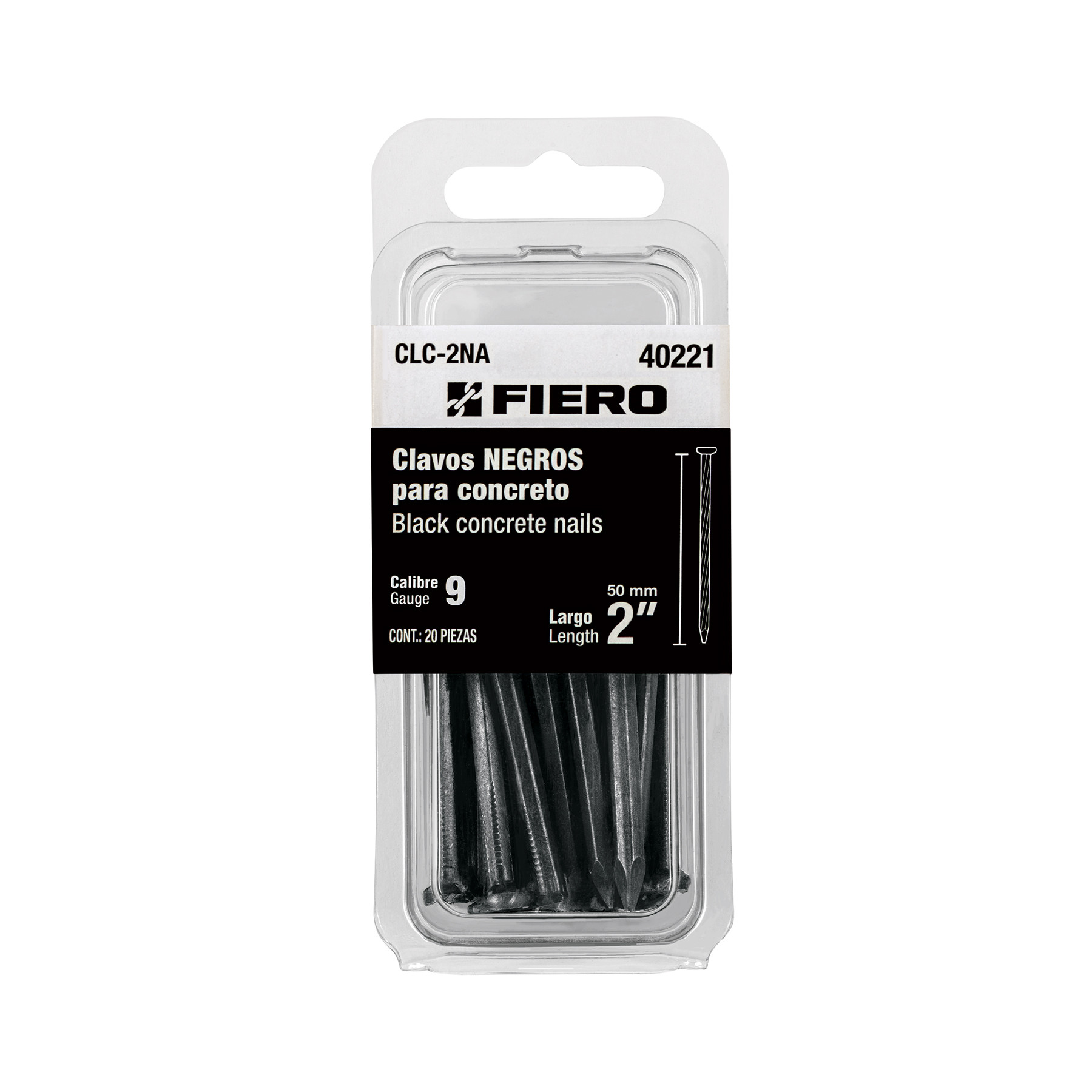 Blíster con 20 clavos negros para concreto 2", FIERO