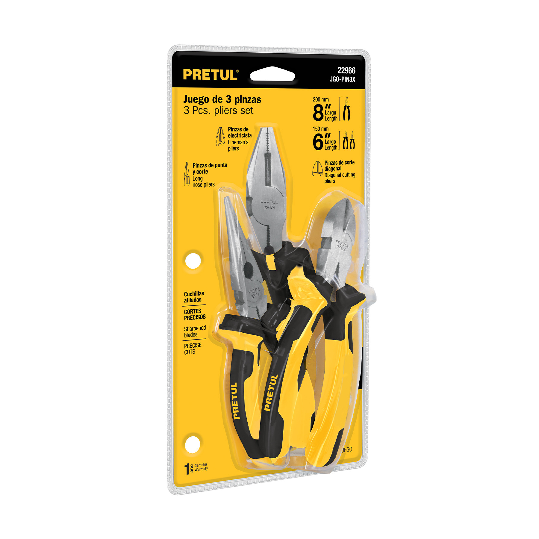 Juego de 3 pinzas 3 mango Comfort Grip, PRETUL