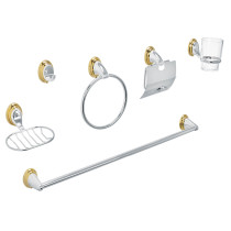 Juego de 6 accesorios para baño, cromo-oro, FOSET AQUA