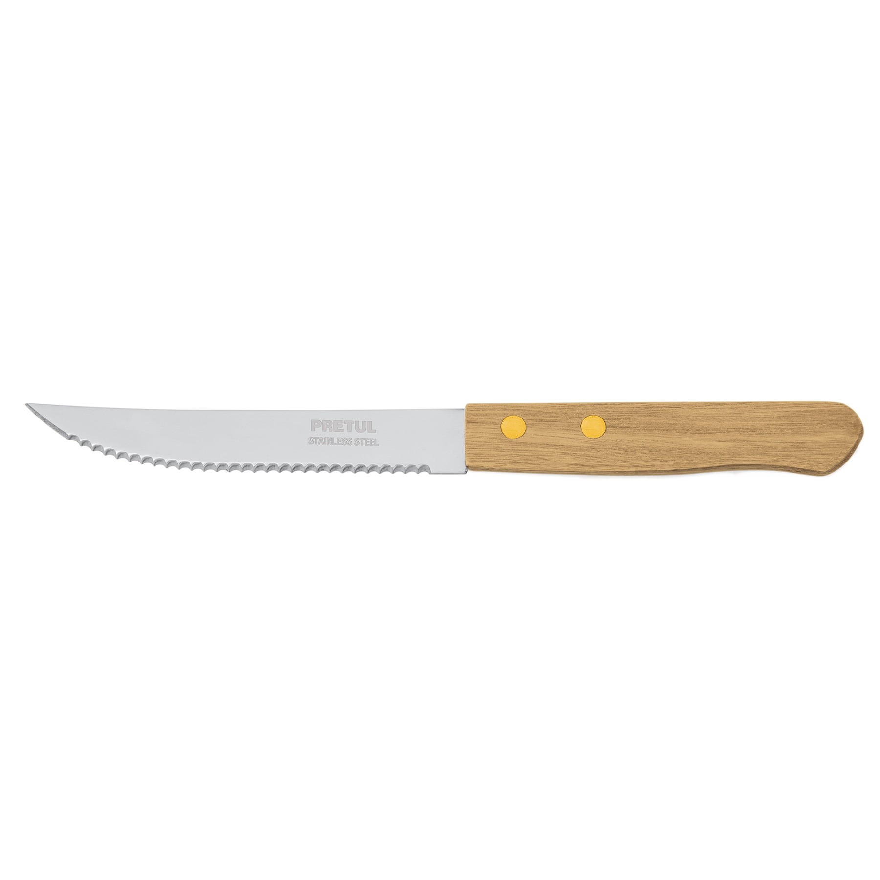 Tradineur - Cuchillo de sierra para carne, hoja de acero inoxidable de 10  cm y mango de madera, cubiertos clásicos, apto para la