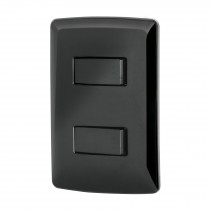 Placa armada, 2 interruptores sencillos,negro,línea Italiana
