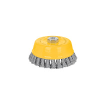 Carda copa 5" alambre trenzado grueso, eje 5/8"-11, Pretul