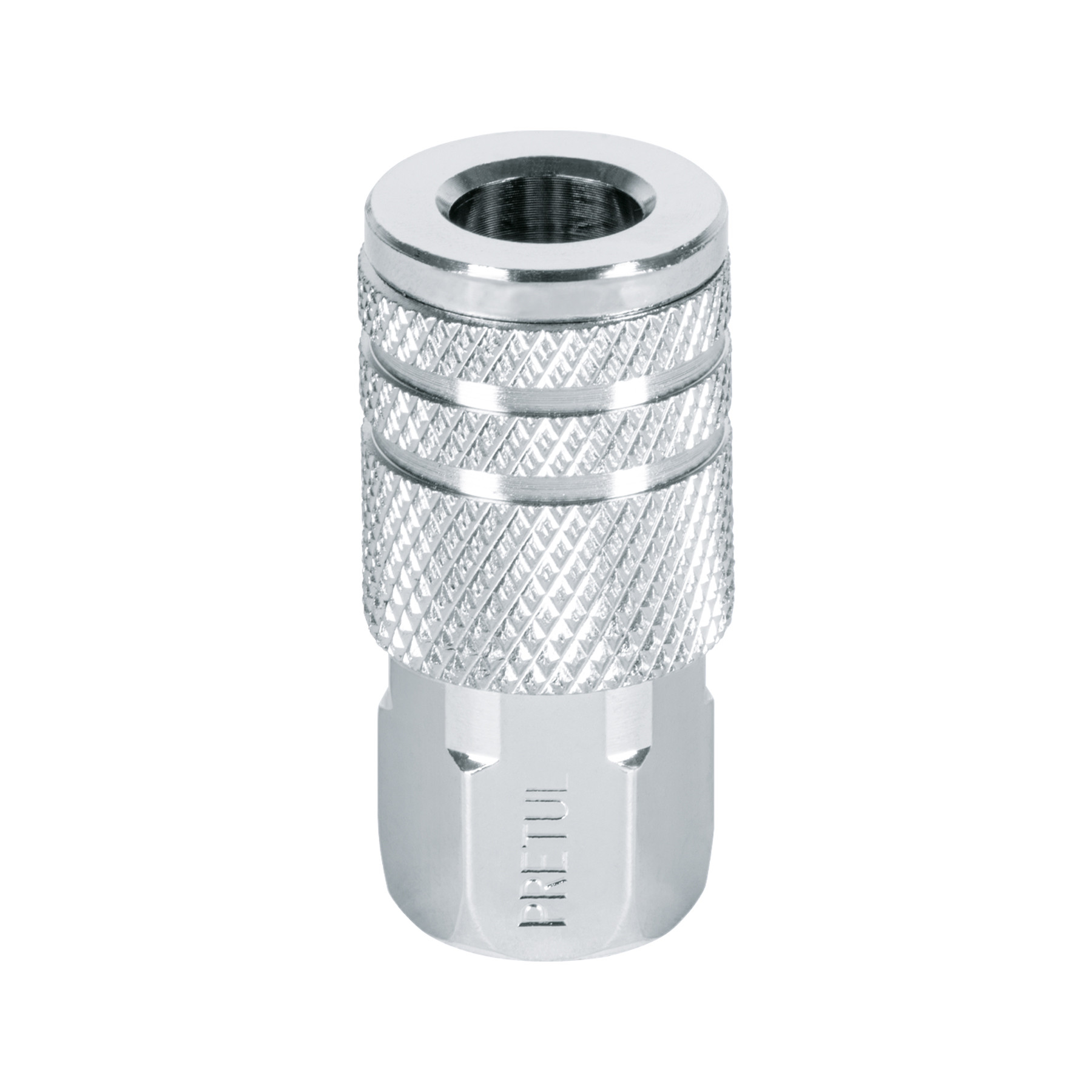 Cople rápido de acero, hembra, cuerda 1/4" NPT, PRETUL