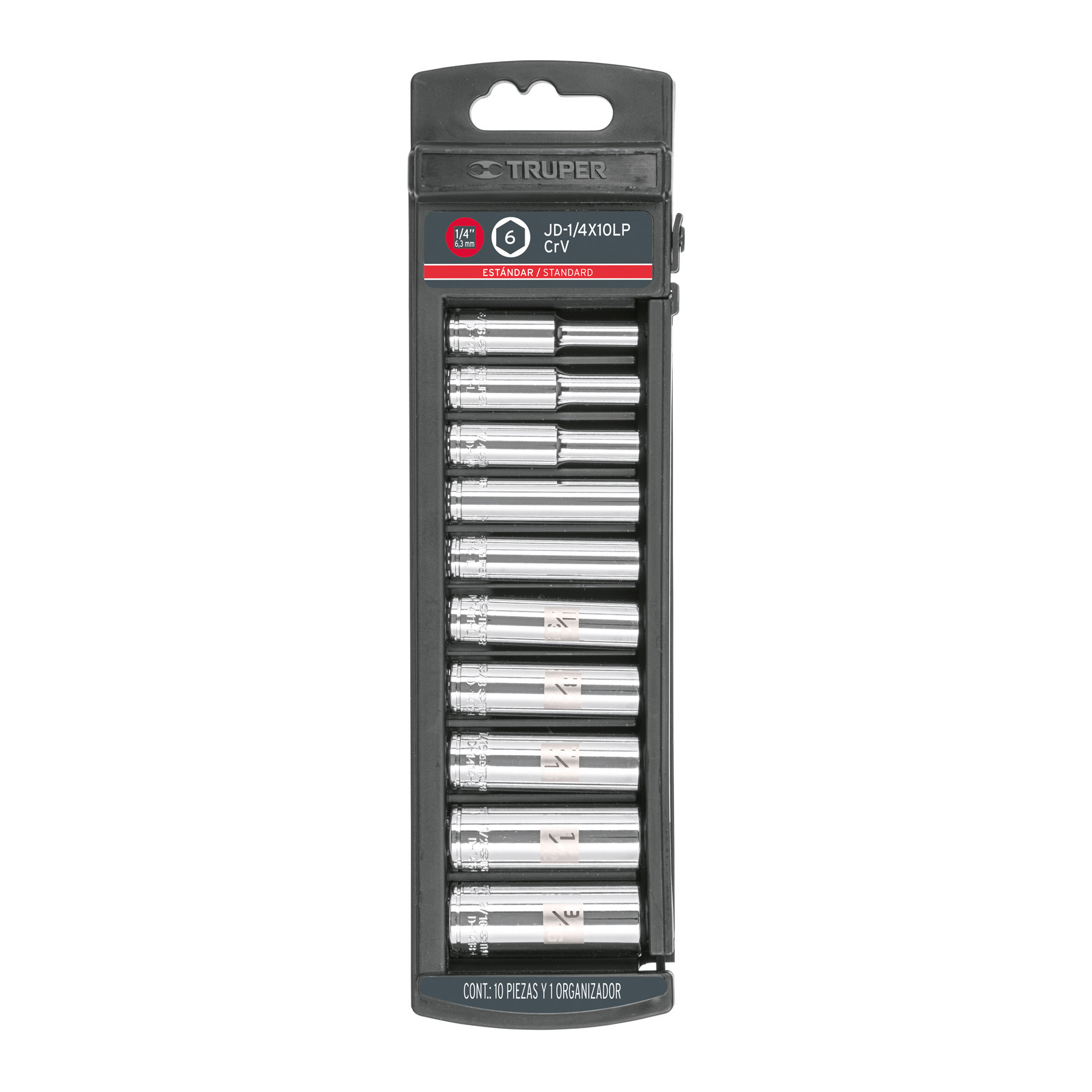 Juego de 10 dados largos cuadro 1/4" std, TRUPER