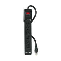 Multicontacto 14 AWG 6 entradas, 2 puertos USB, 850 J, negro