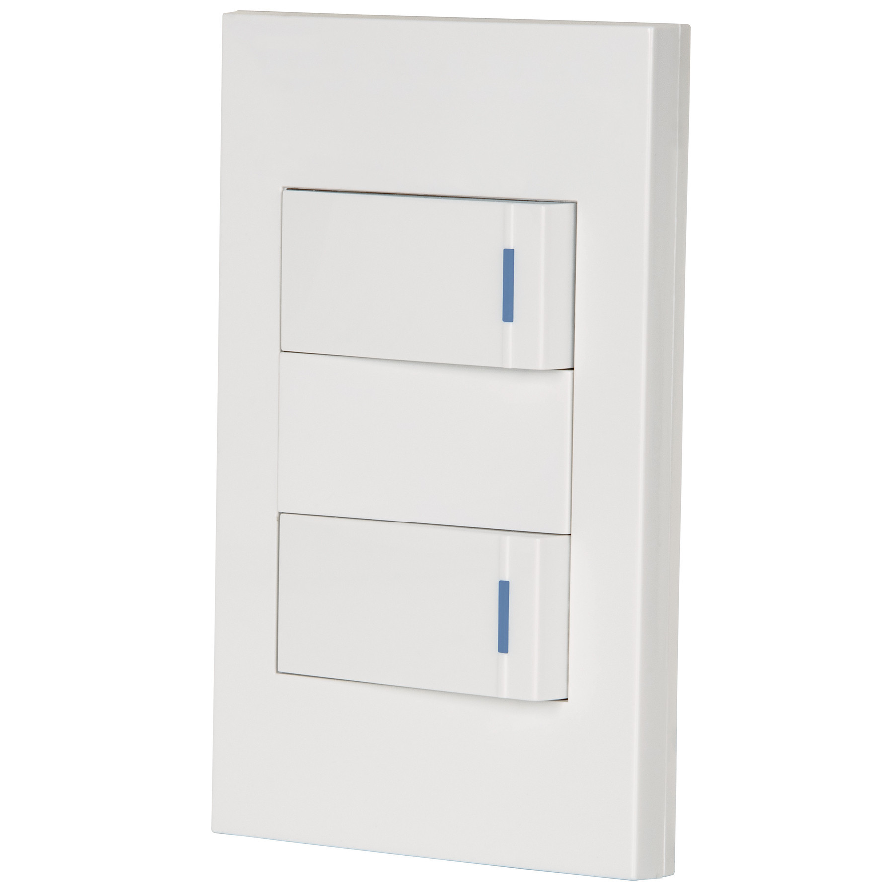 Placa armada 2 interruptores 1de 3vías,1 mod,Española,blanco