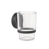 Portavaso cepillero con vaso de vidrio, negro, FOSET AQUA