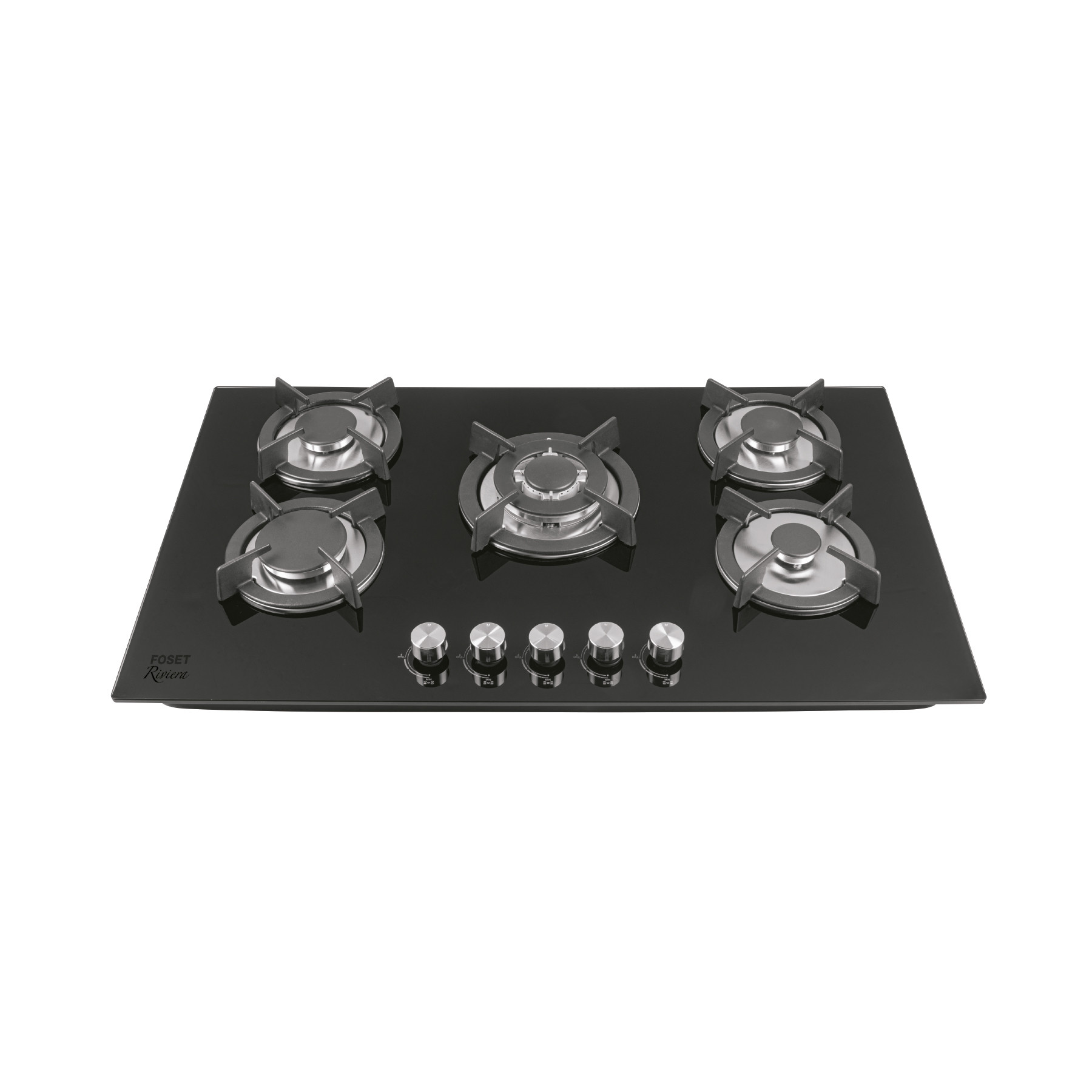 Parrilla gas empotrable 90cm, 5 quem, vidrio negro, RIVIERA