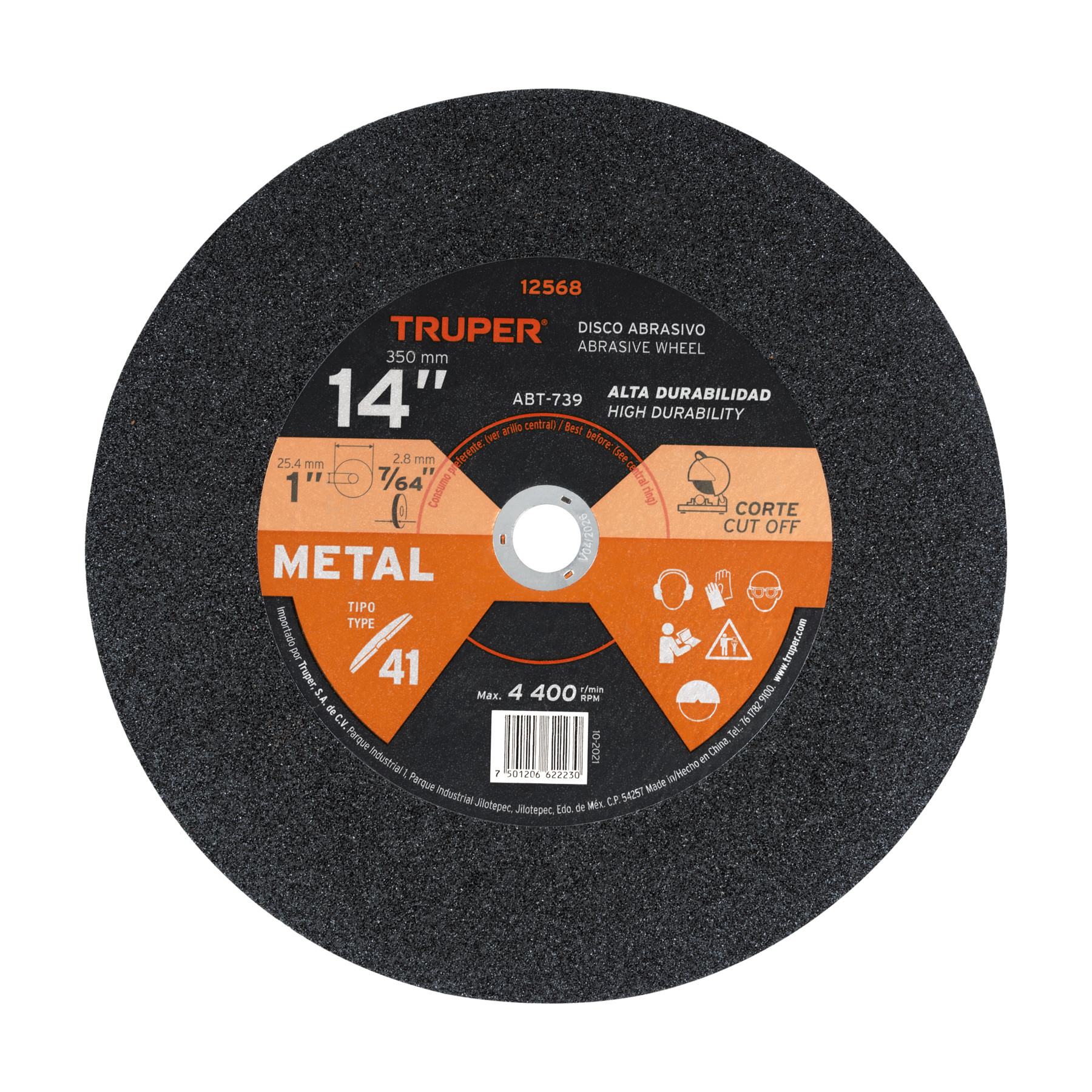 Disco Tipo 41 de 14" x 3.1 mm para corte de metal, TRUPER