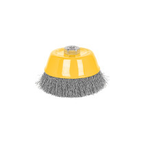 Carda copa 5" alambre ondulado fino, eje 5/8"-11, PRETUL