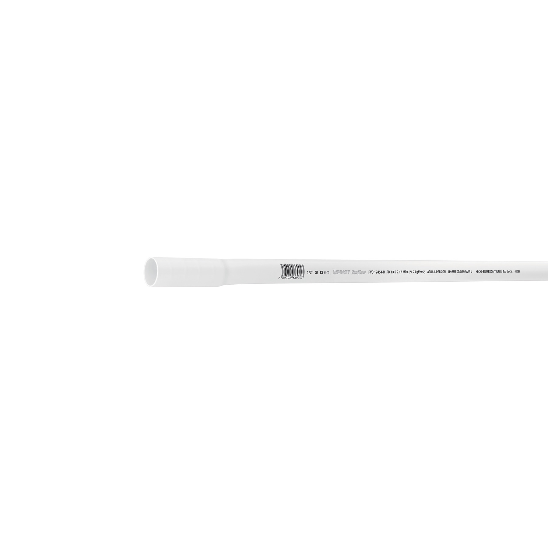 Tubo de 1/2" PVC hidráulico RD 21, 3m, 0.25kg, FOSET