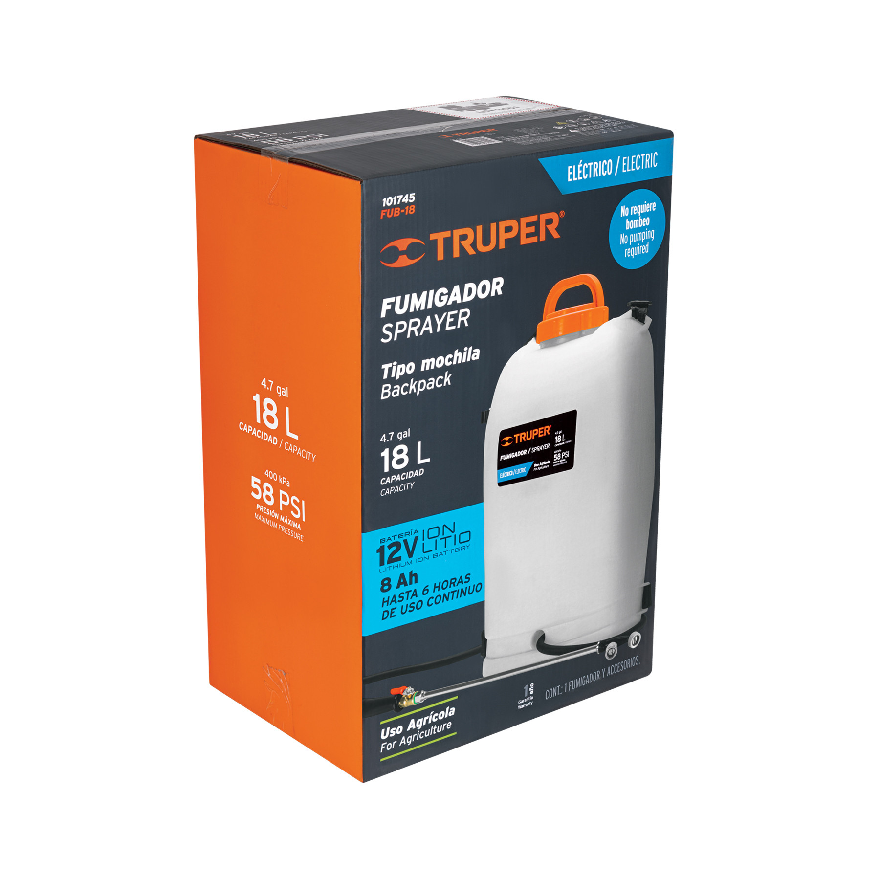 Fumigador de 18 L eléctrico con batería ion litio de 12 V, Truper