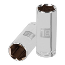 Dado largo de 19 mm, 6 puntas, cuadro 3/8", TRUPER