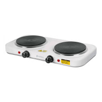 Parrilla eléctrica 2 quemadores de disco, blanca, VOLTECK