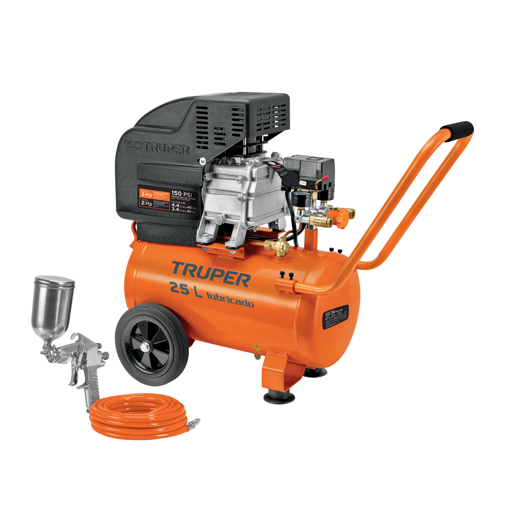 Kit Compresor lub, 25L, manguera y pistola grav,127V, TRUPER