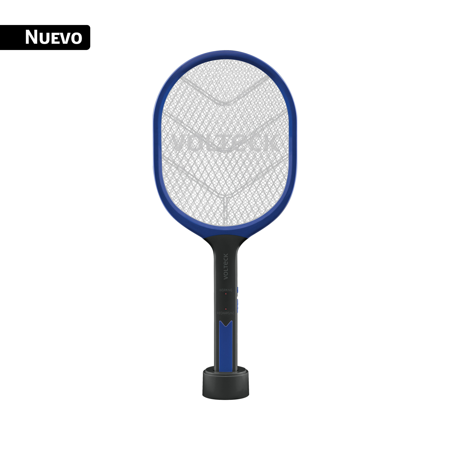 Raqueta mata moscas y mosquitos con base, recargable VOLTECK