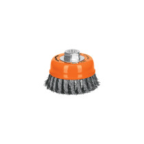 Carda copa 4" alambre trenzado grueso, eje 5/8"-11, TRUPER