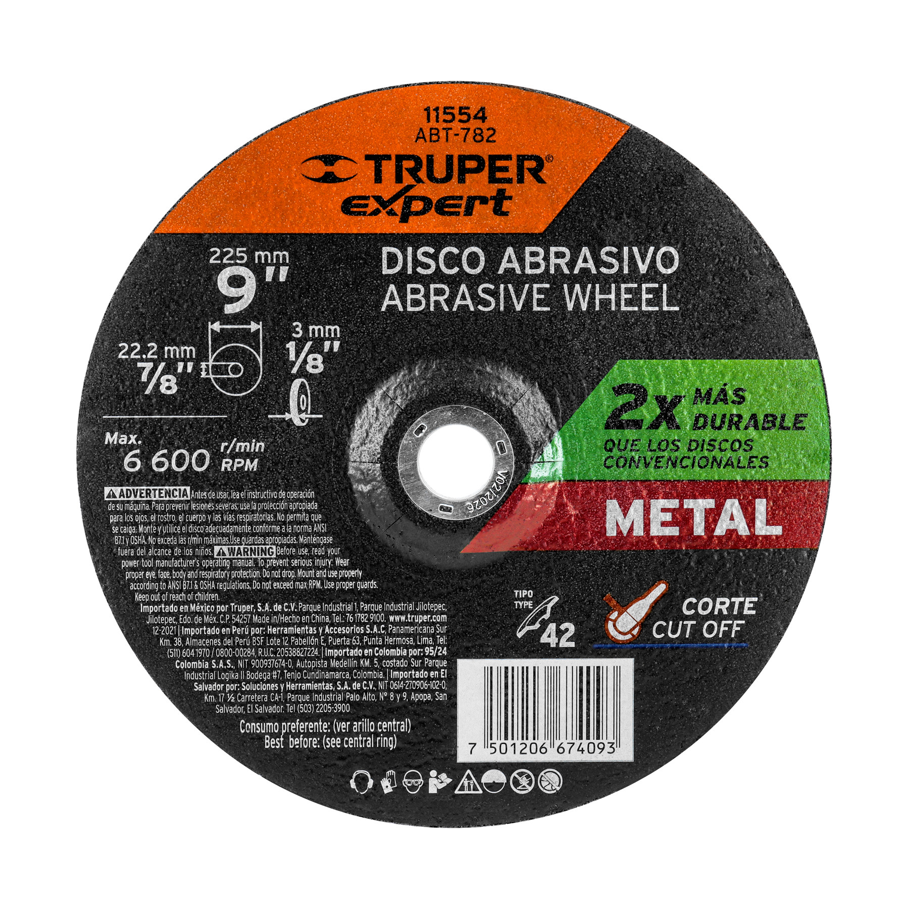 Disco Tipo 42 de 9" x 3.2 mm corte metal, TRUPER EXPERT