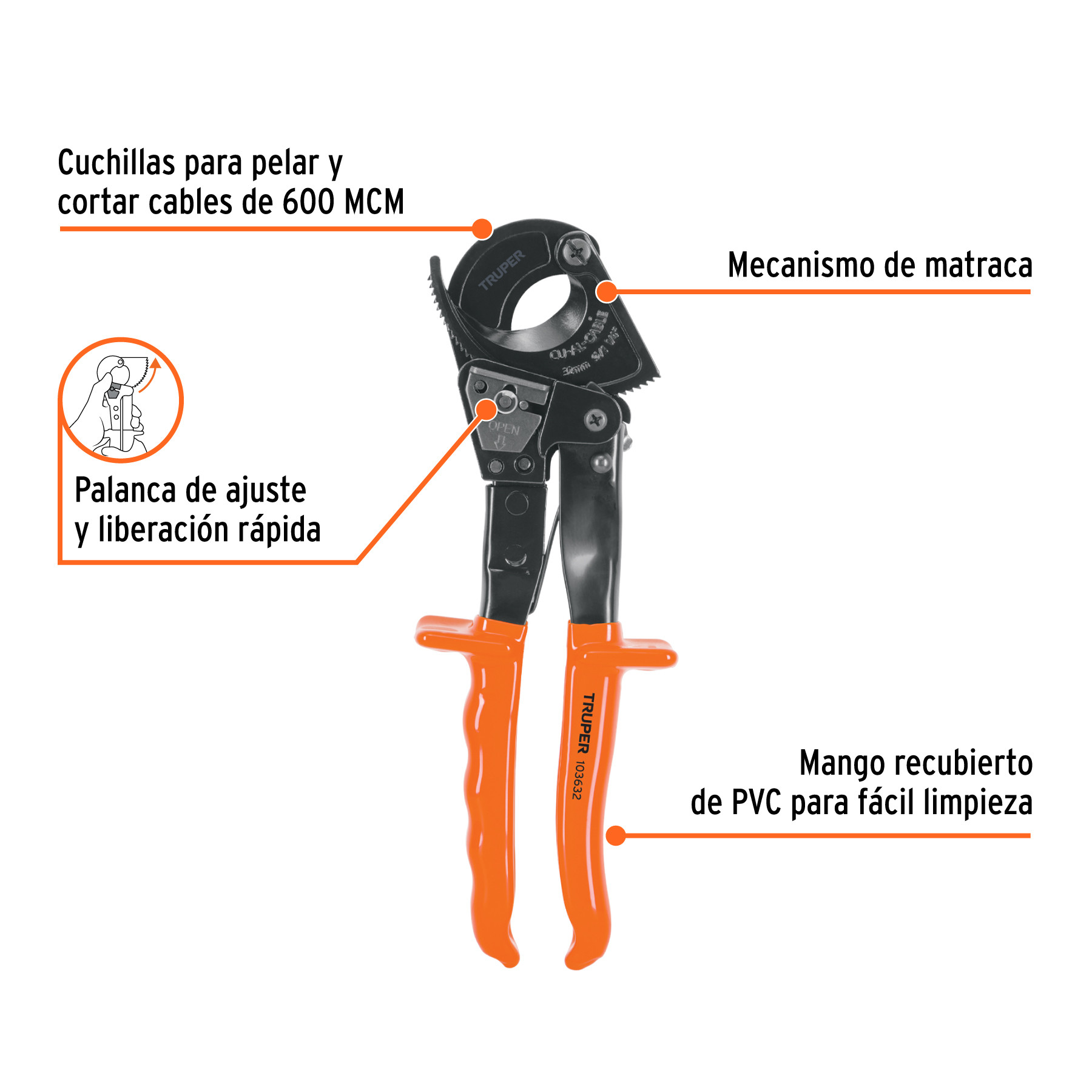Pinzas cortacable de trinquete 10", TRUPER EXPERT