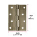 Bisagra rectangular 4 x 2-3/4", latón antiguo, HERMEX