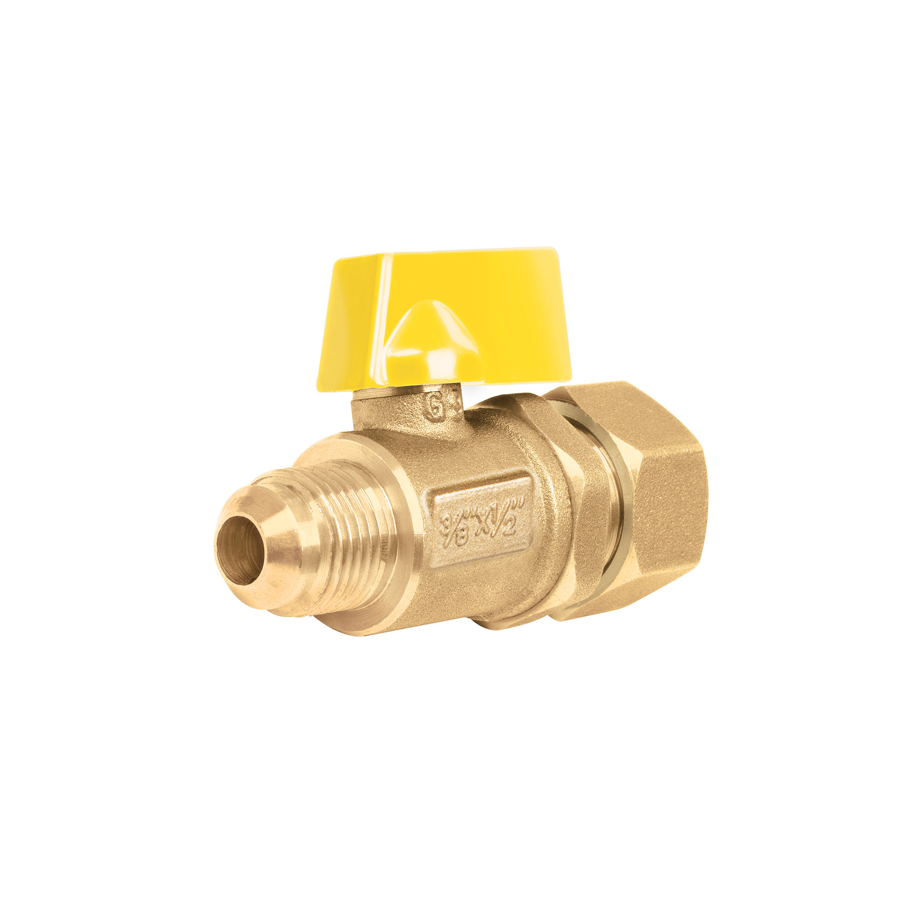 Válvula de control latón para gas 3/8"x1/2" tipo barrilito