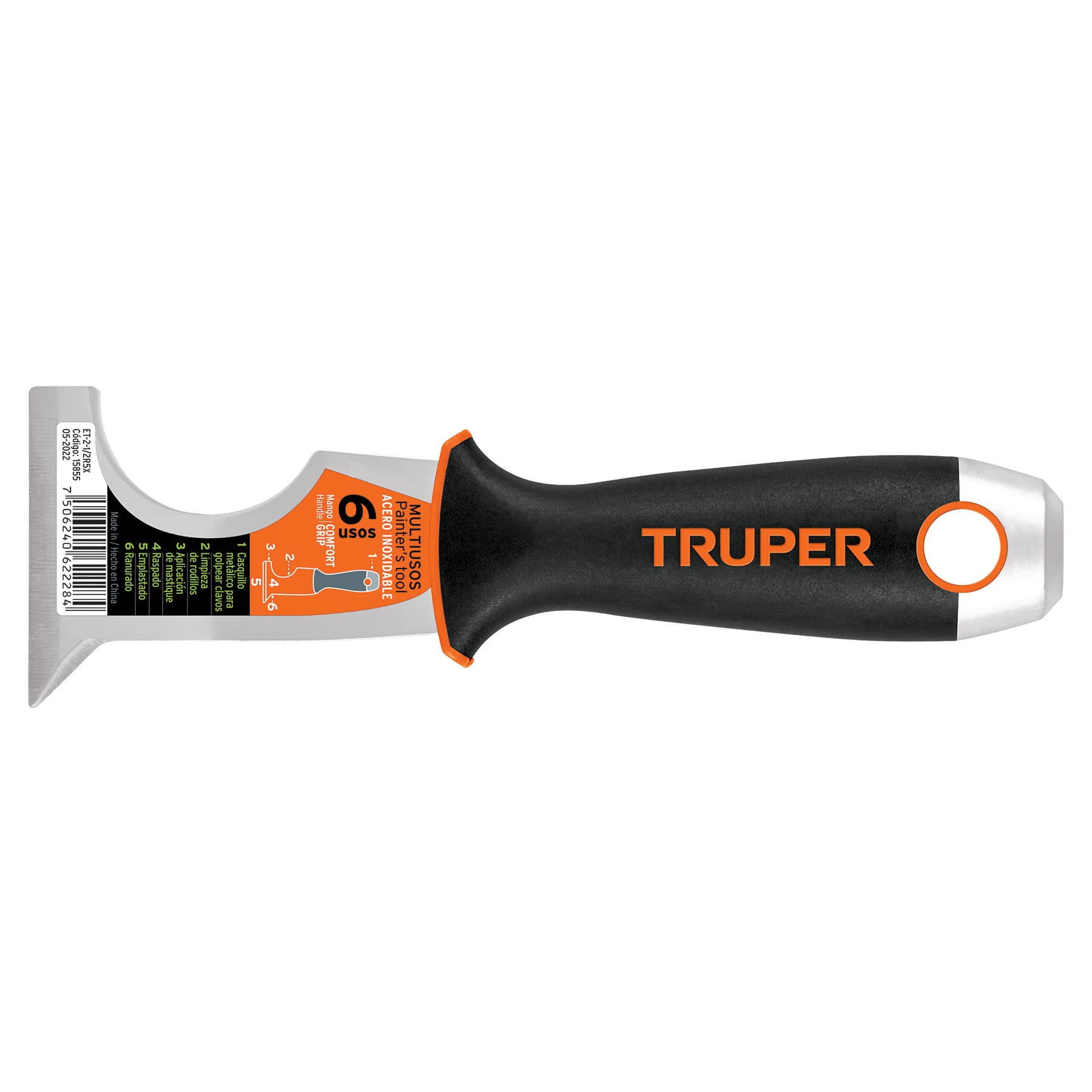 Espátula 2-1/2" de 6 usos, acero inoxidable, Comfort Grip