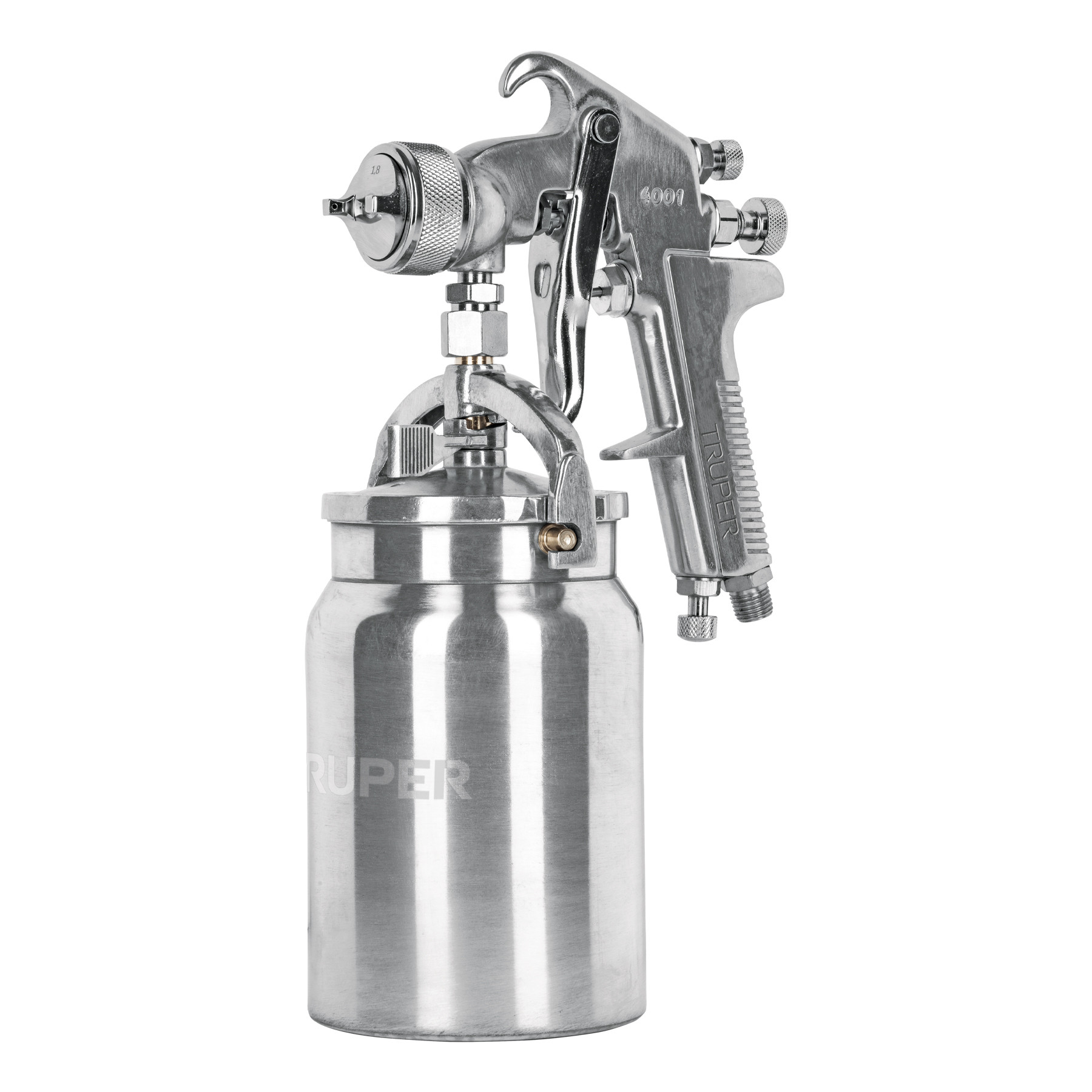 Pistola p/pintar succión HVHP vaso alum, 1.8mm, 3 vál TRUPER
