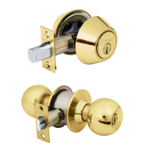 Combo cerraduras, llave-llave, latón brillante, HERMEX BASIC