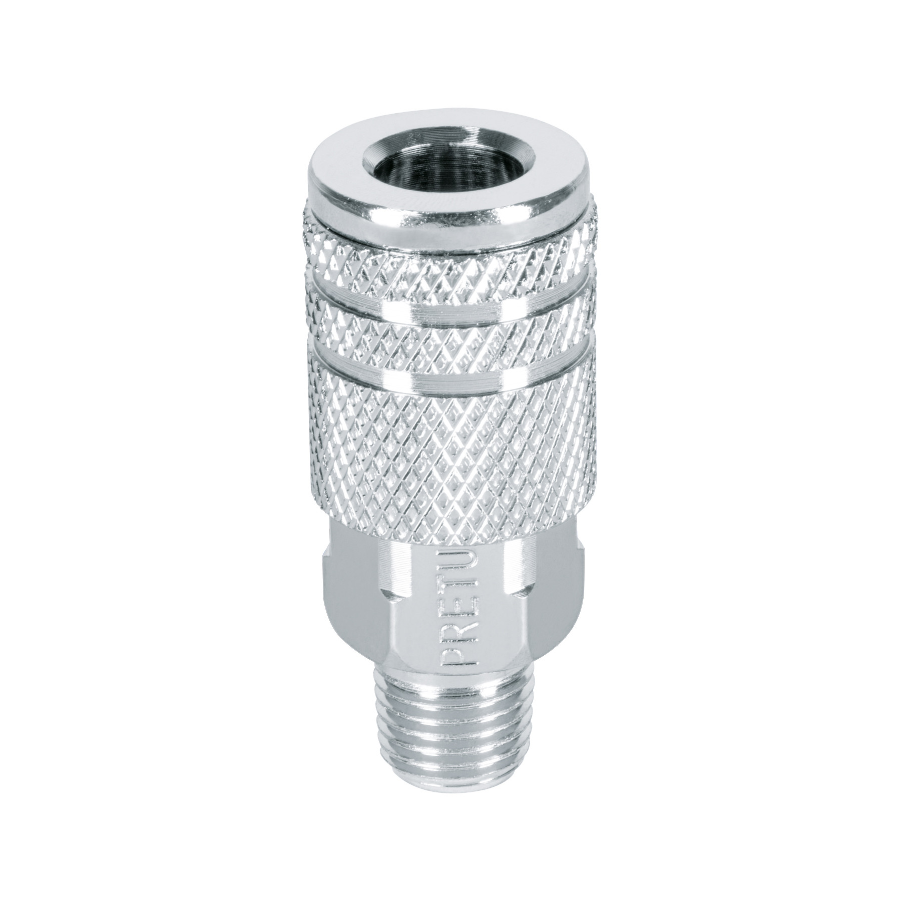 Cople rápido de acero, macho, cuerda 1/4" NPT, PRETUL