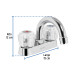 Mezcladora 4" para lavabo, cuello curvo, manerales acrílico