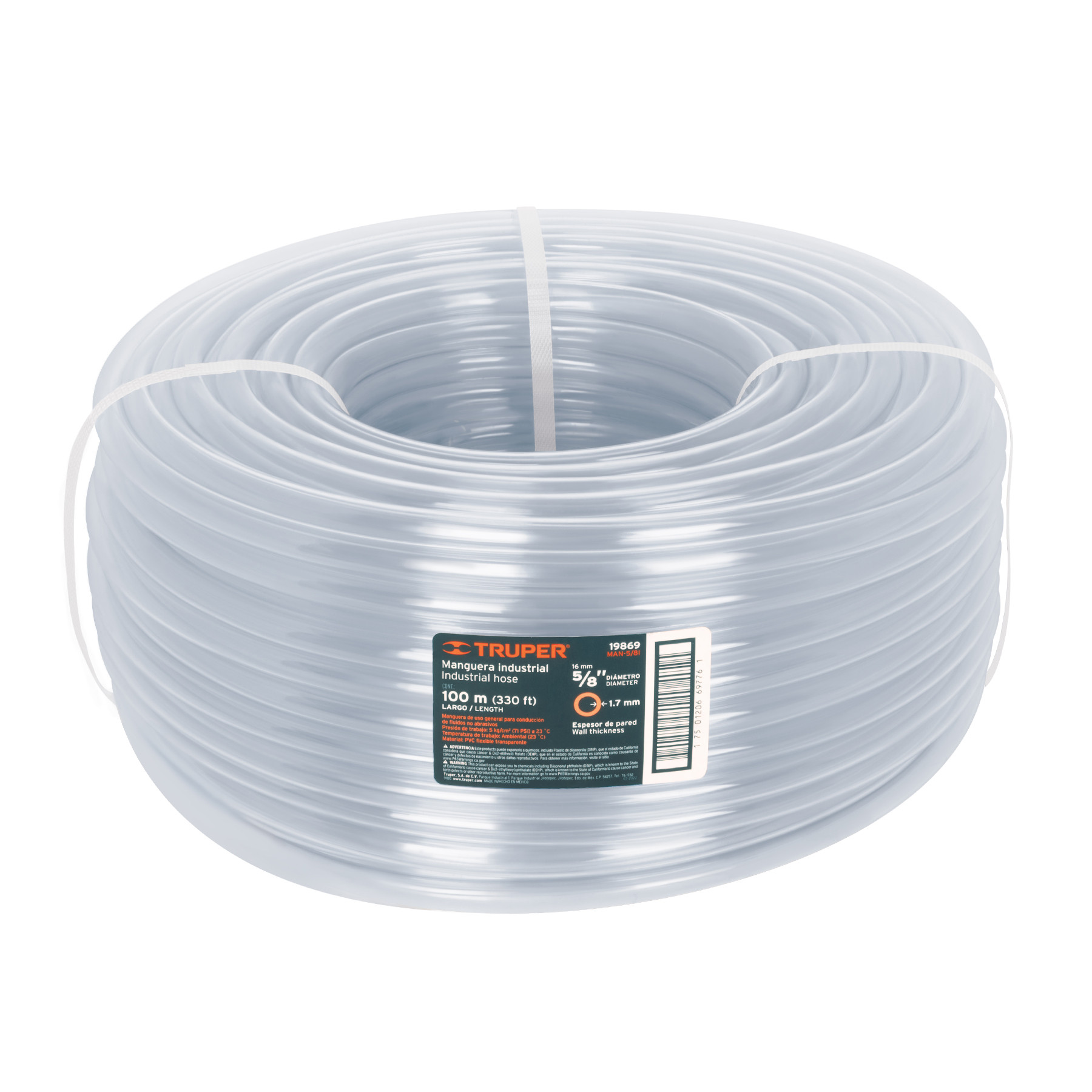 Metro de manguera 5/8" industrial en rollo de 100 m, TRUPER