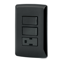 Placa armada contacto 2 interruptores, negro, Línea Italiana