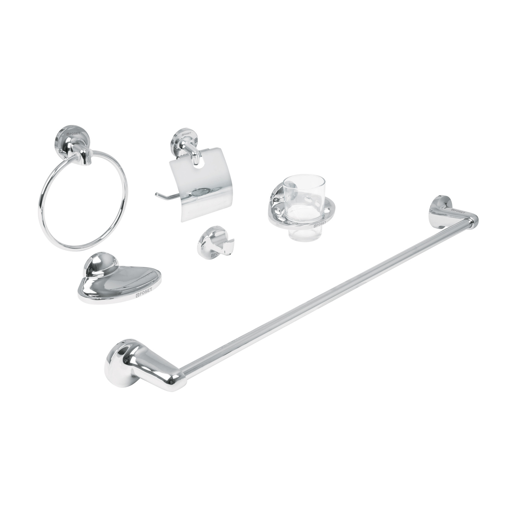Juego de 6 accesorios para baño redondos, cromo, FOSET AQUA