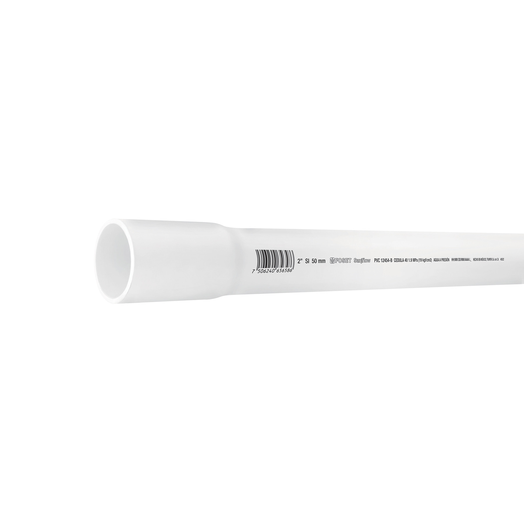 Tubo de 2" PVC hidráulico cédula 40, 3m, 3.1kg, FOSET