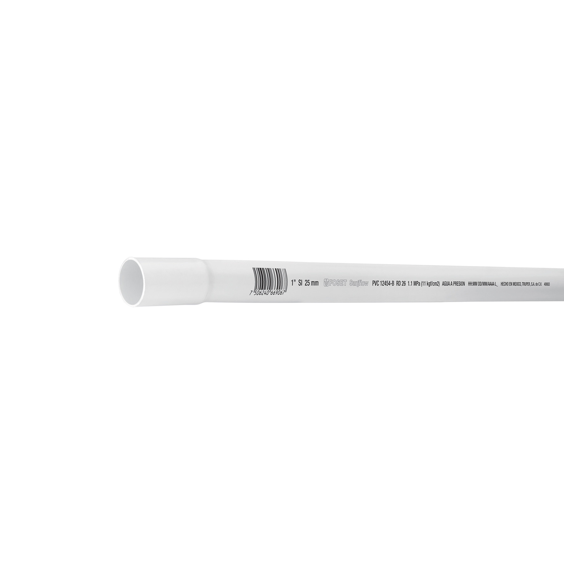 Tubo de 1" PVC hidráulico RD 26, 3m, 0.6kg, FOSET