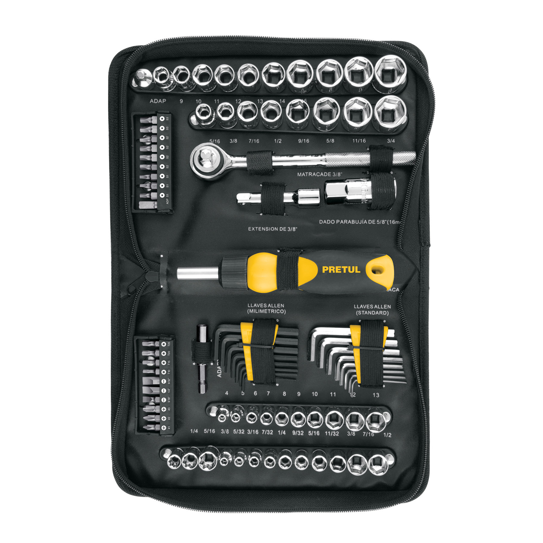 Juego de 83 herramientas 1/4" y 3/8" para mecánico, PRETUL