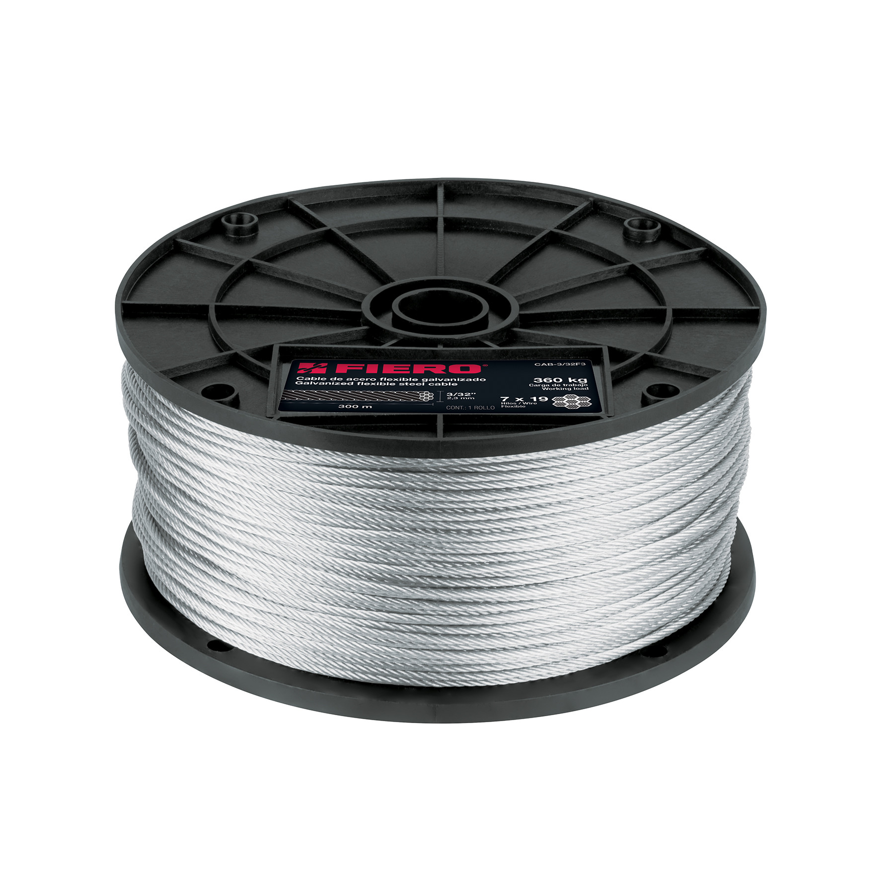 Metro de cable flexible 3/32" de acero 7x19 hilos, 300 m