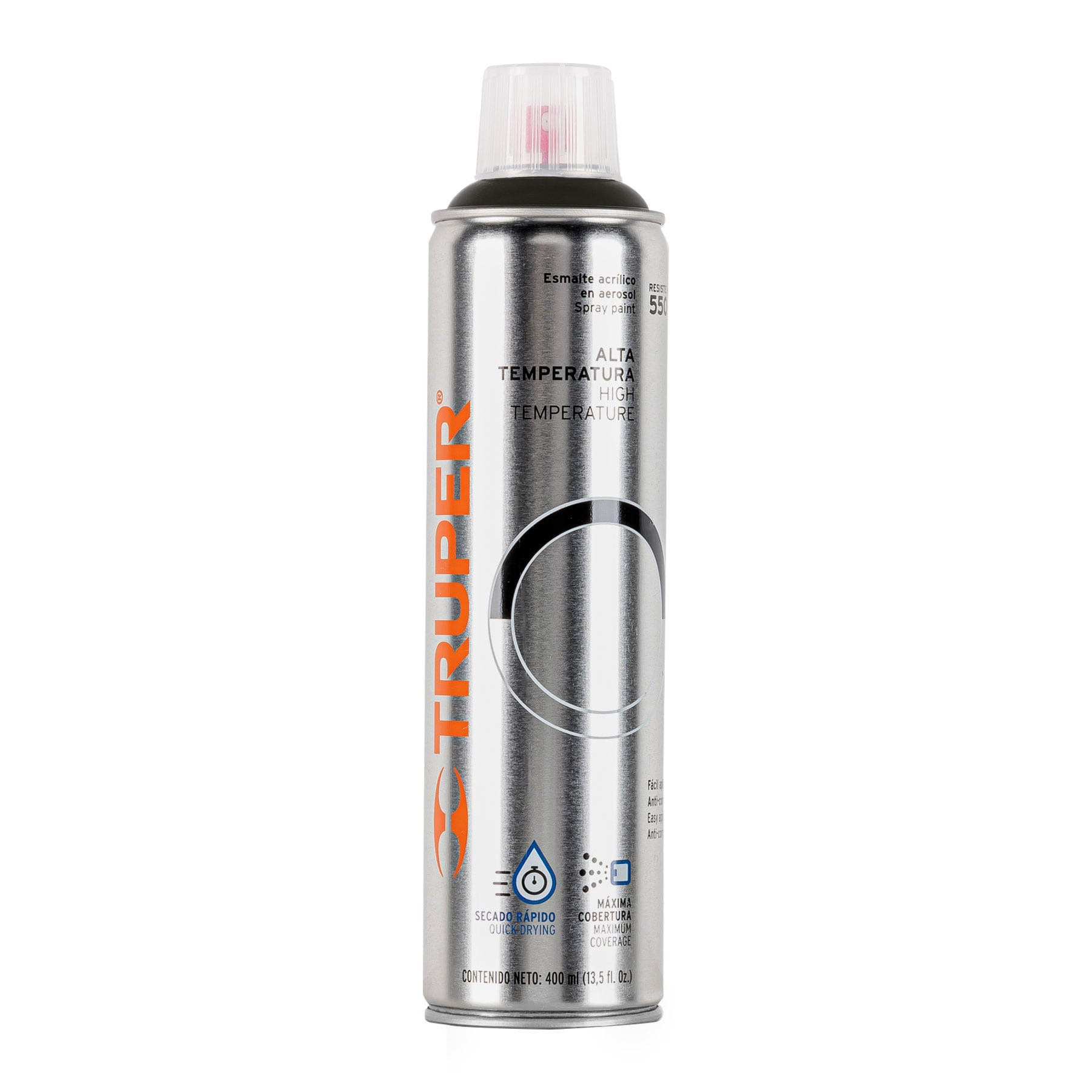 Pintura en aerosol alta temp. bote esbelto, negro, 400 ml