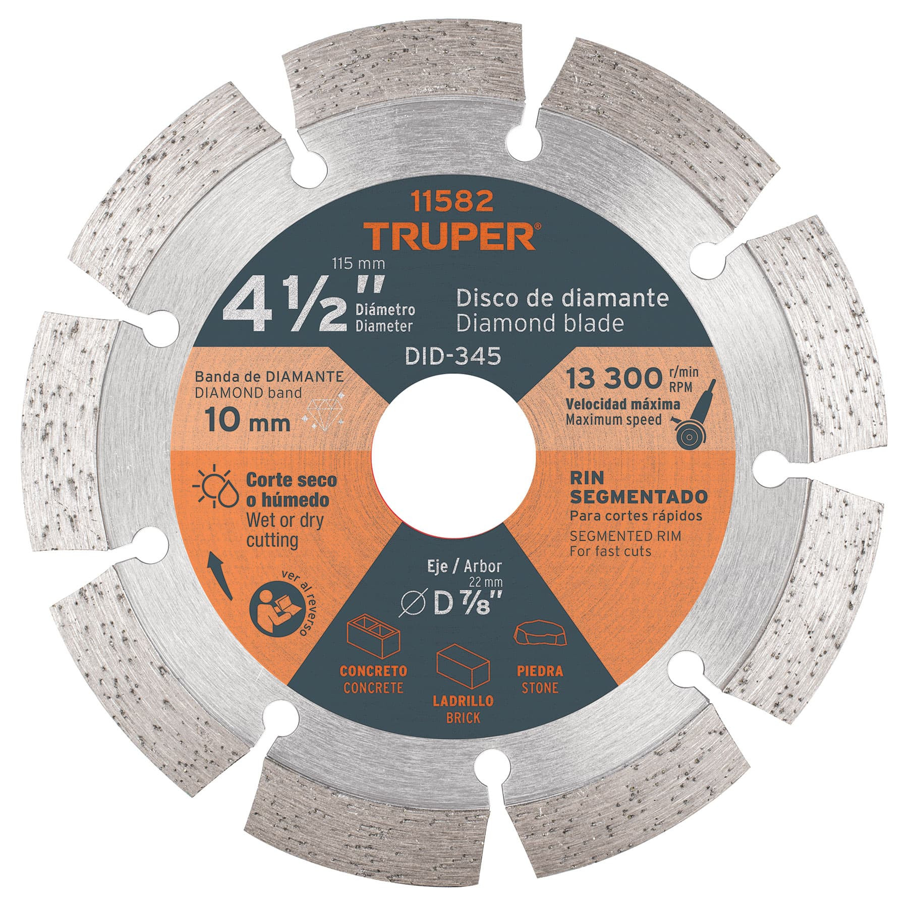 Disco de diamante de 4-1/2" x 2.1 mm, rin segmentado, TRUPER