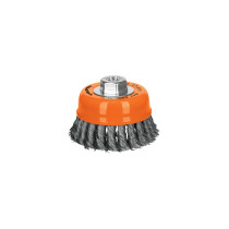 Carda copa 4" alambre trenzado fino, eje 5/8"-11, TRUPER