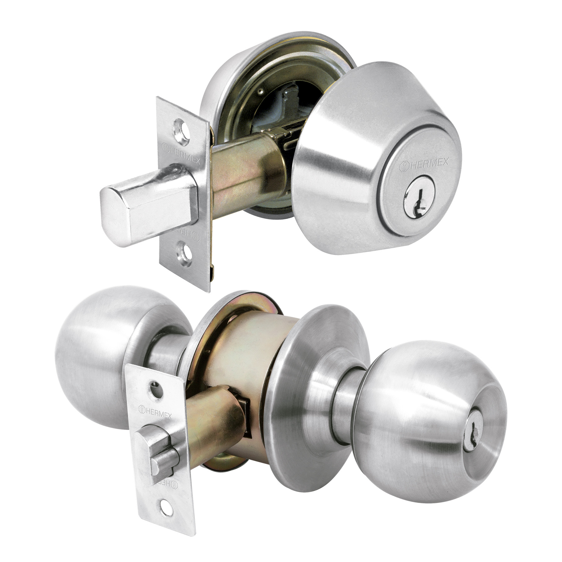 Combo cerraduras, llave-llave, cromo, HERMEX BASIC