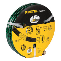 Manguera 1/2" reforzada 3 capas conexiones metal 10m, PRETUL