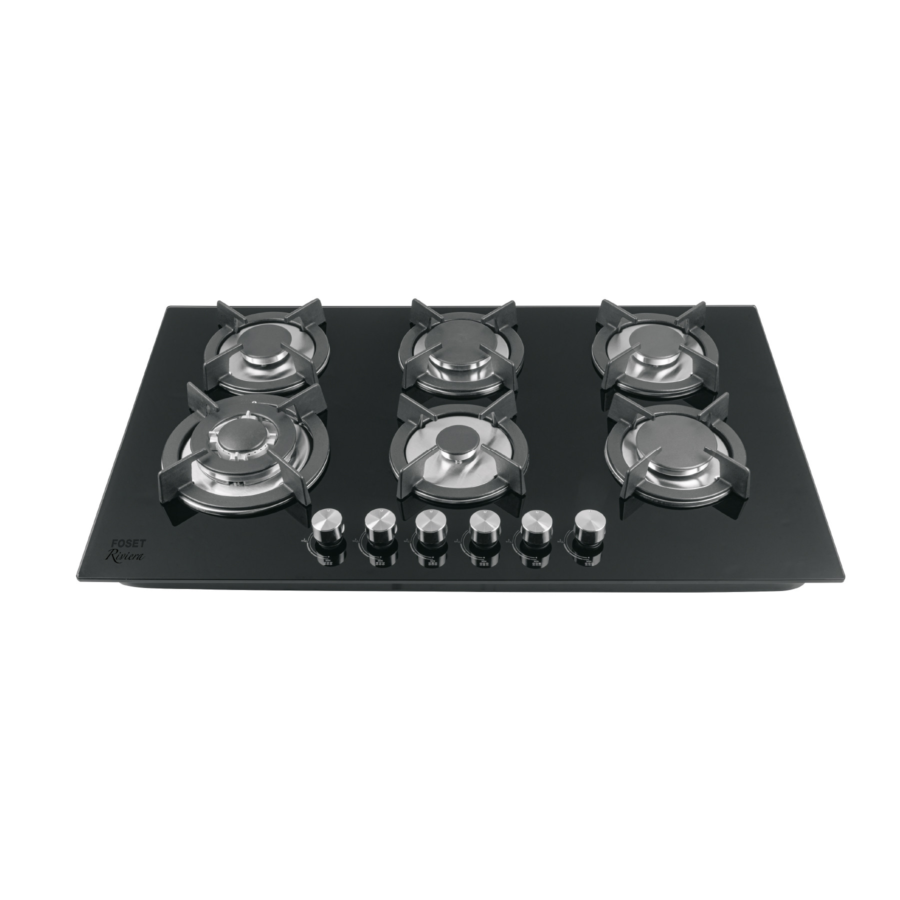 Parrilla gas empotrable 90cm, 6 quem, vidrio negro, RIVIERA