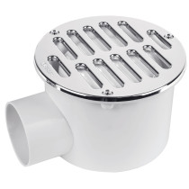 Coladera 5" salida lateral, ABS, rejilla cromada 3 tornillos