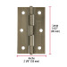 Bisagra rectangular 3-1/2 x 2-1/8", latón antiguo, HERMEX