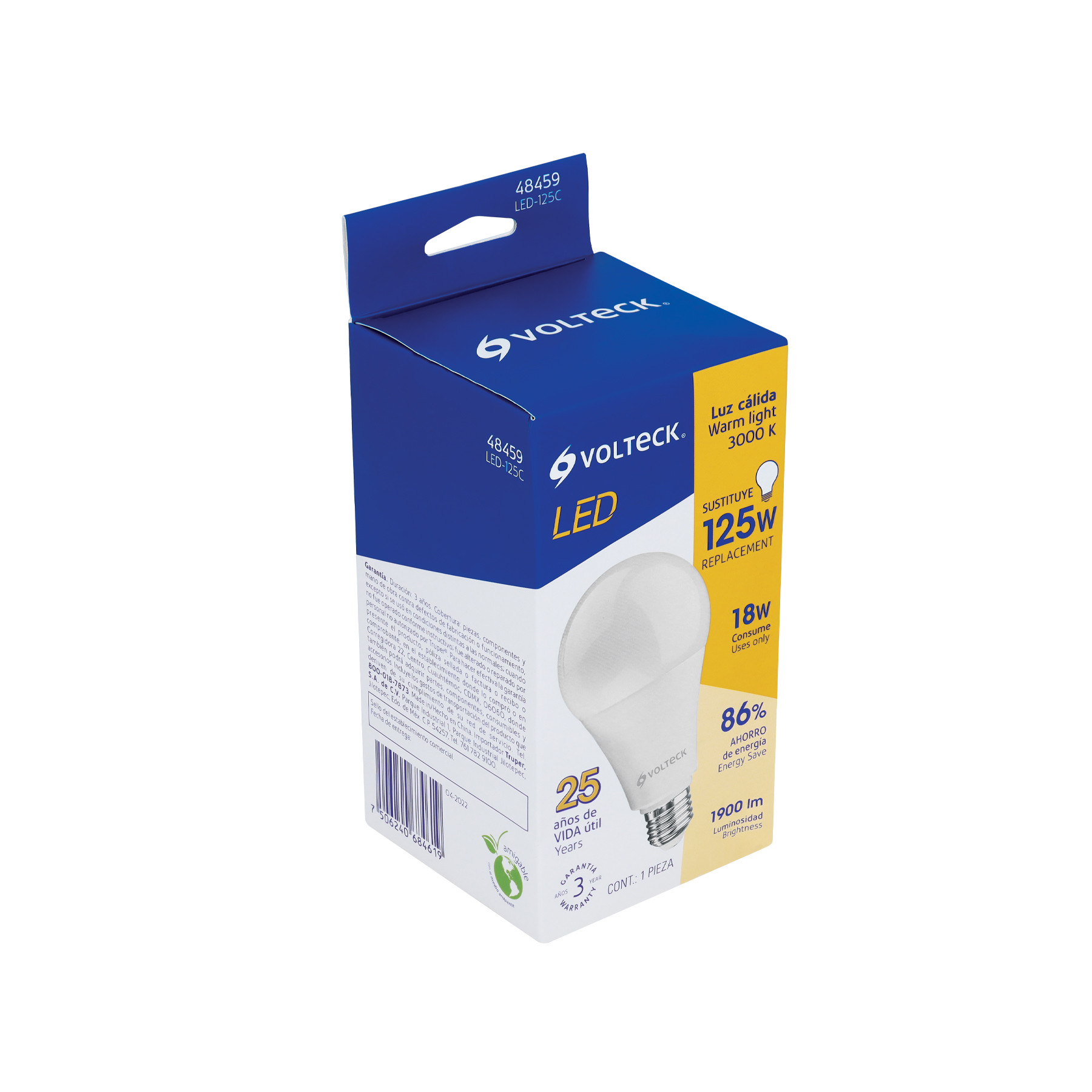 Lámpara LED A25 18 W (equiv. 125 W), luz cálida, caja, Volteck, 48459